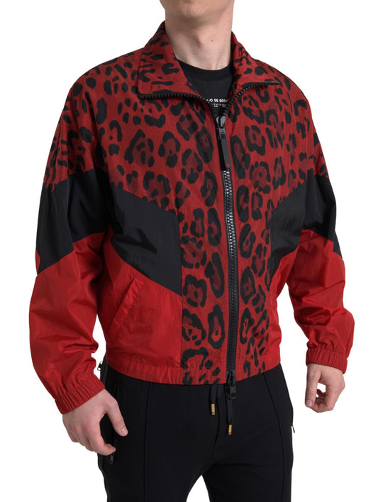 Chaqueta tipo suéter con cremallera y estampado de leopardo rojo