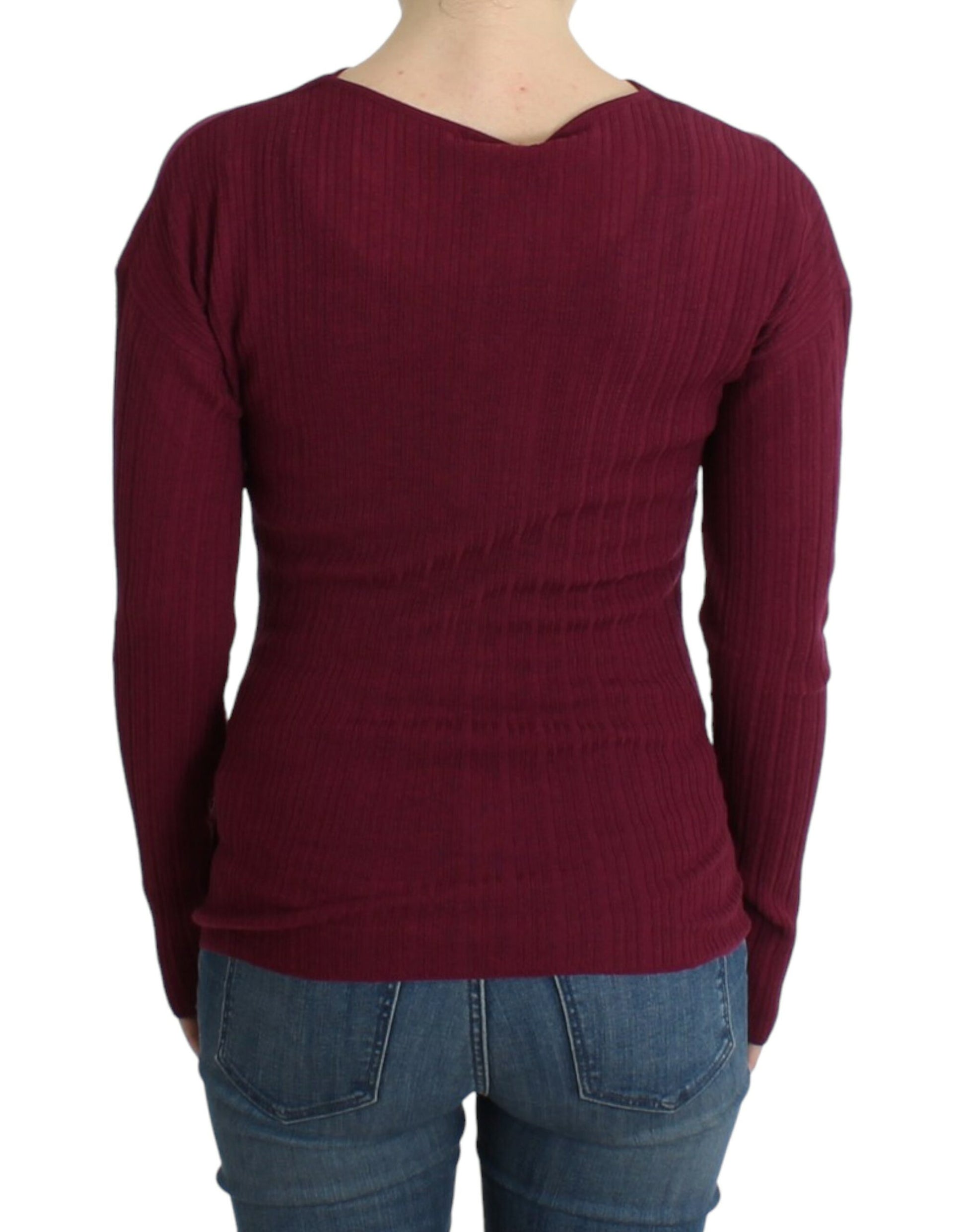 Elegant Purple Keyhole Wool Sweater