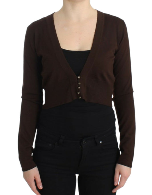 Elegant Brown Virgin Wool Cropped Cardigan