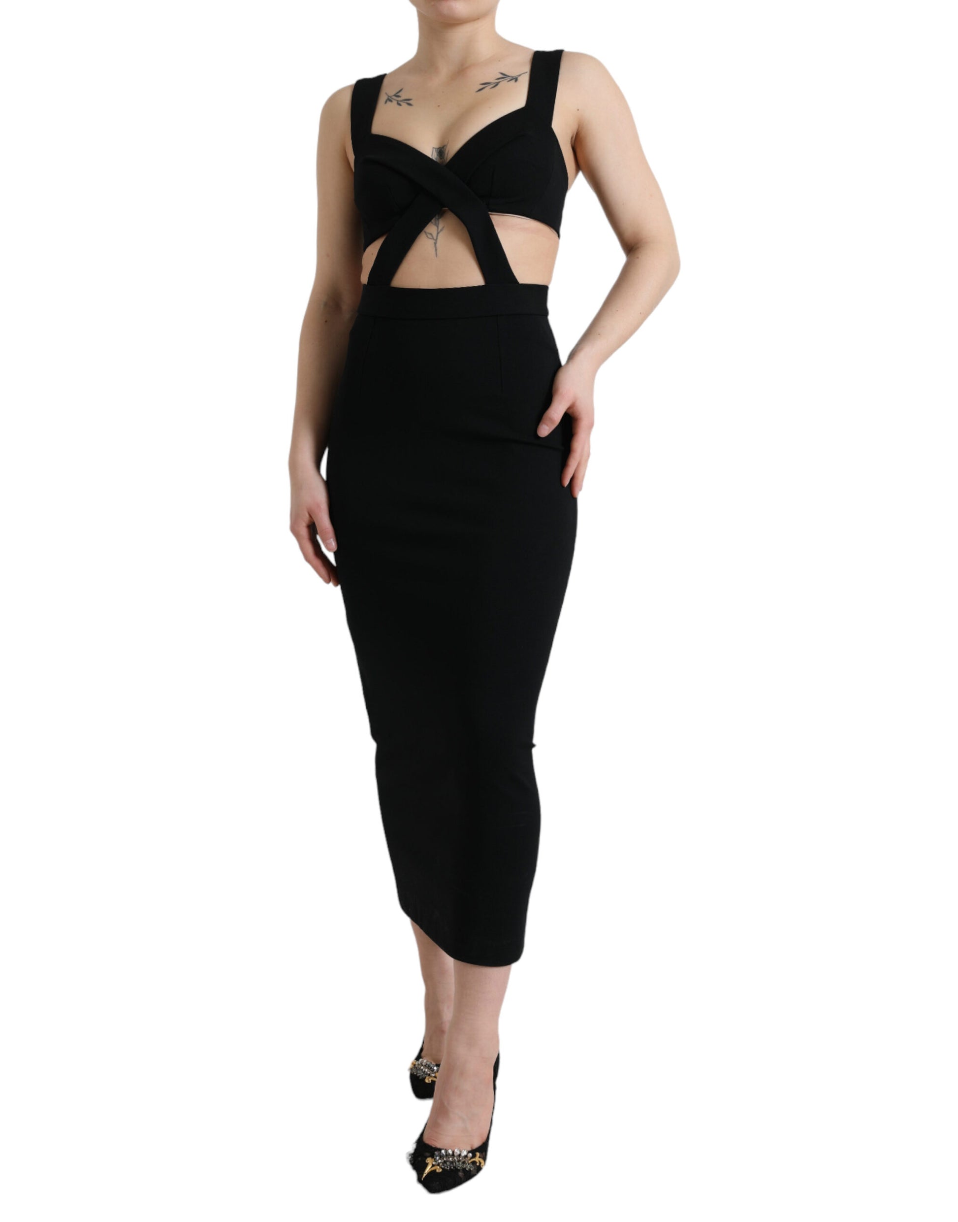 Glamuroso vestido ajustado midi negro