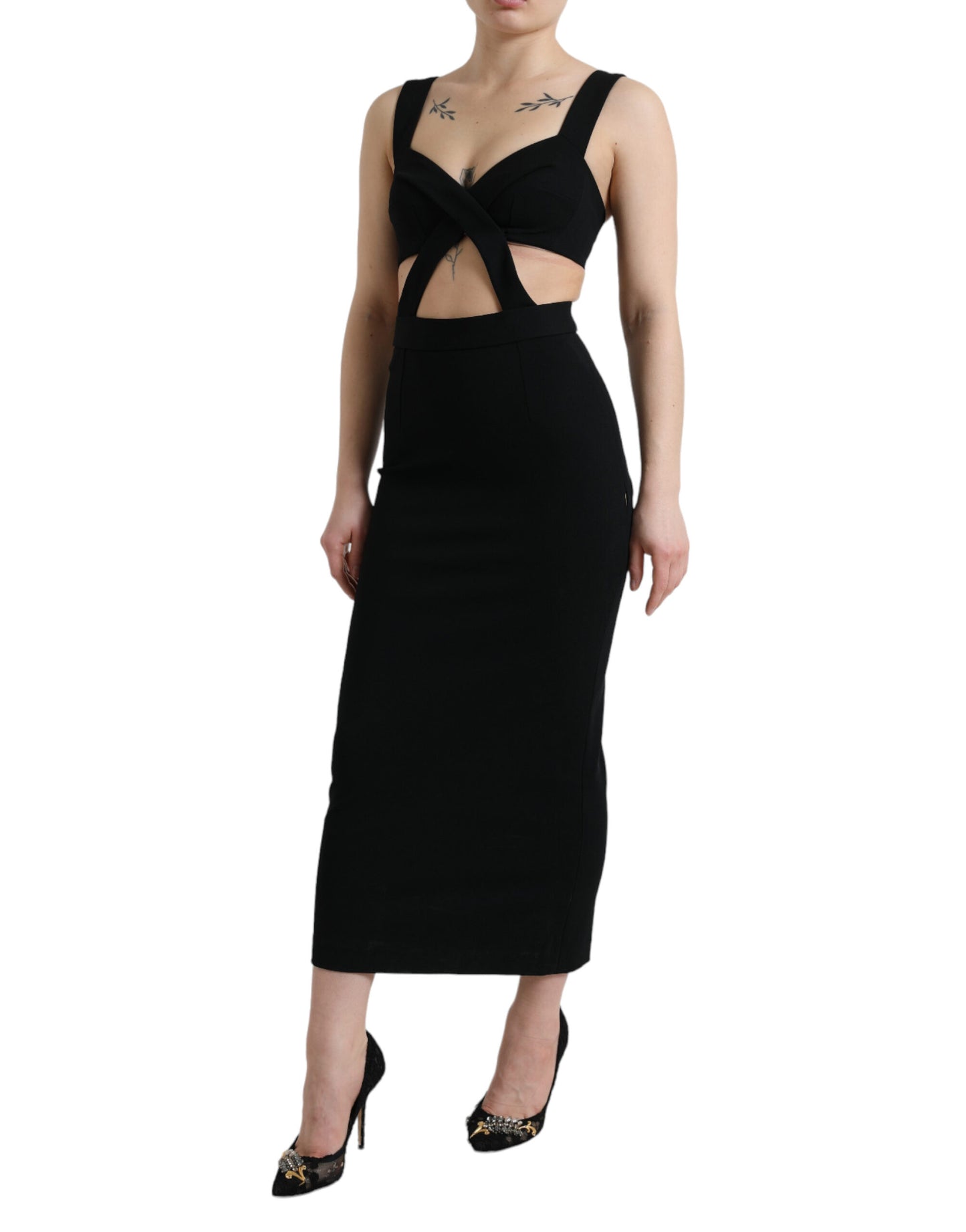 Glamuroso vestido ajustado midi negro