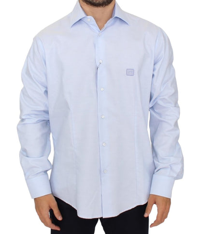 Camisa elegante de algodón italiano de color azul claro