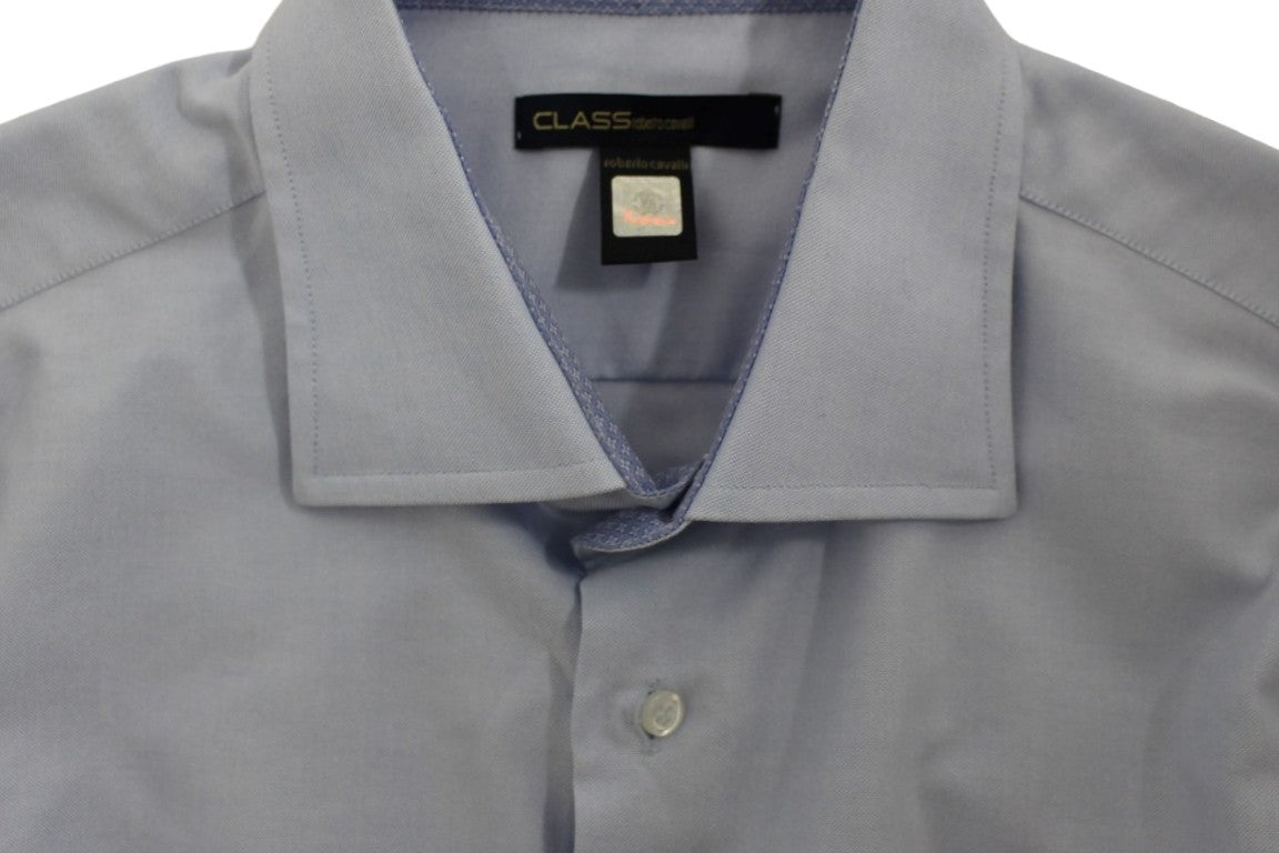 Camisa elegante de algodón italiano de color azul claro