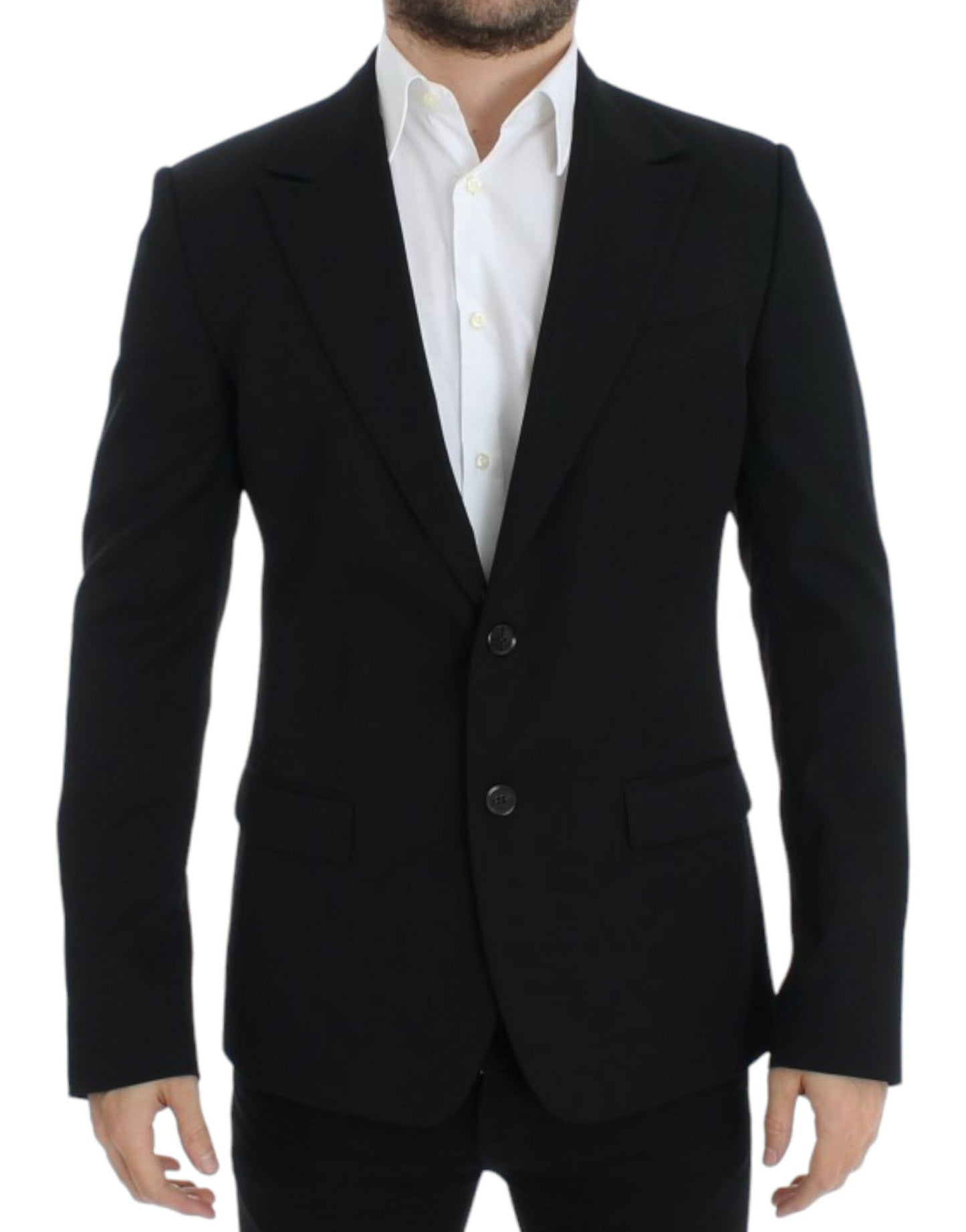 Blazer elegante de lana negra de corte entallado