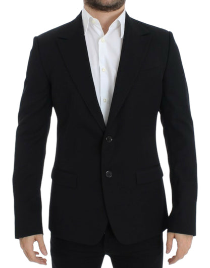 Blazer elegante de lana negra de corte entallado