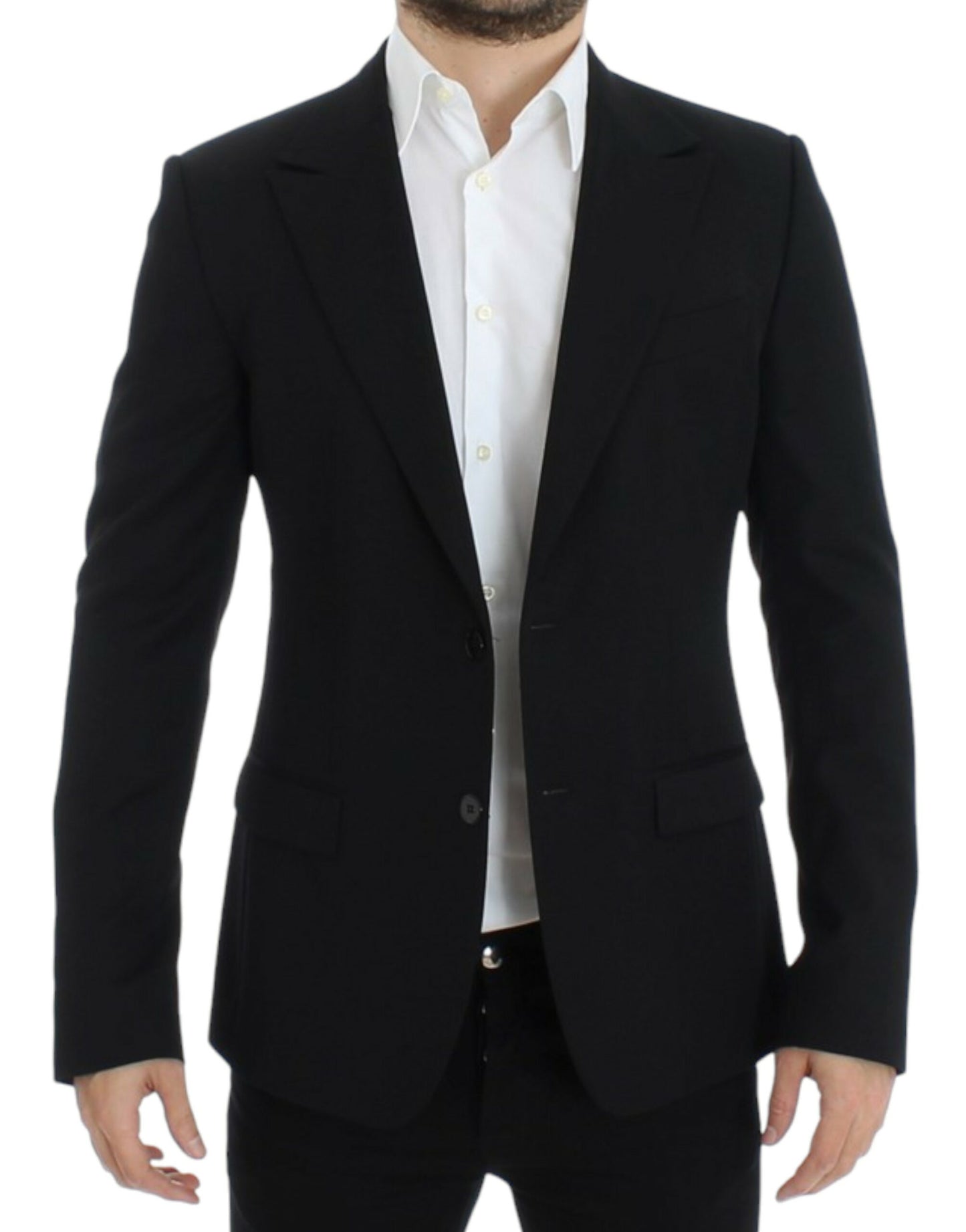 Blazer elegante de lana negra de corte entallado