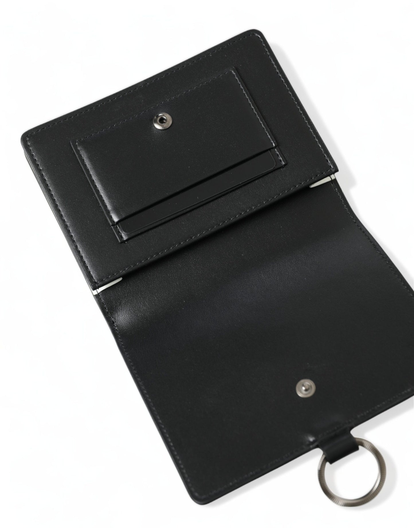 Elegante cartera para tarjetas de cuero negro con cristales