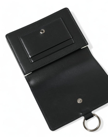 Elegante cartera para tarjetas de cuero negro con cristales