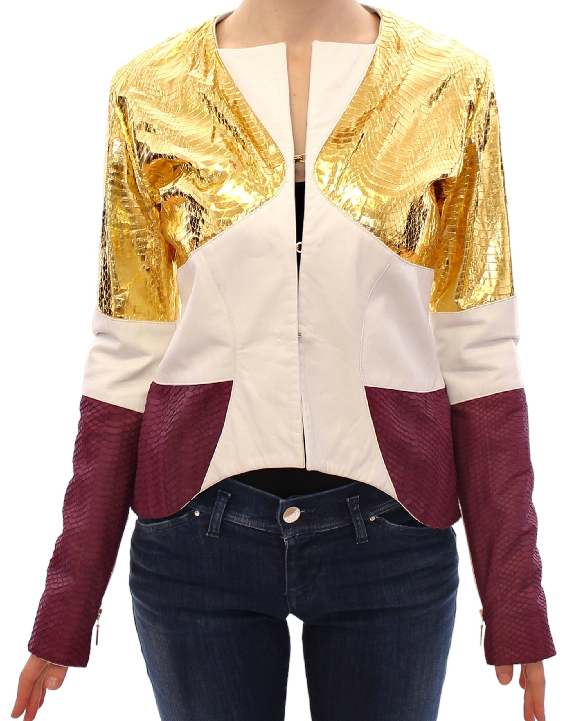 Elegante Lederjacke mit Metallic-Krokodil-Print