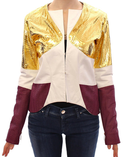 Elegante Lederjacke mit Metallic-Krokodil-Print