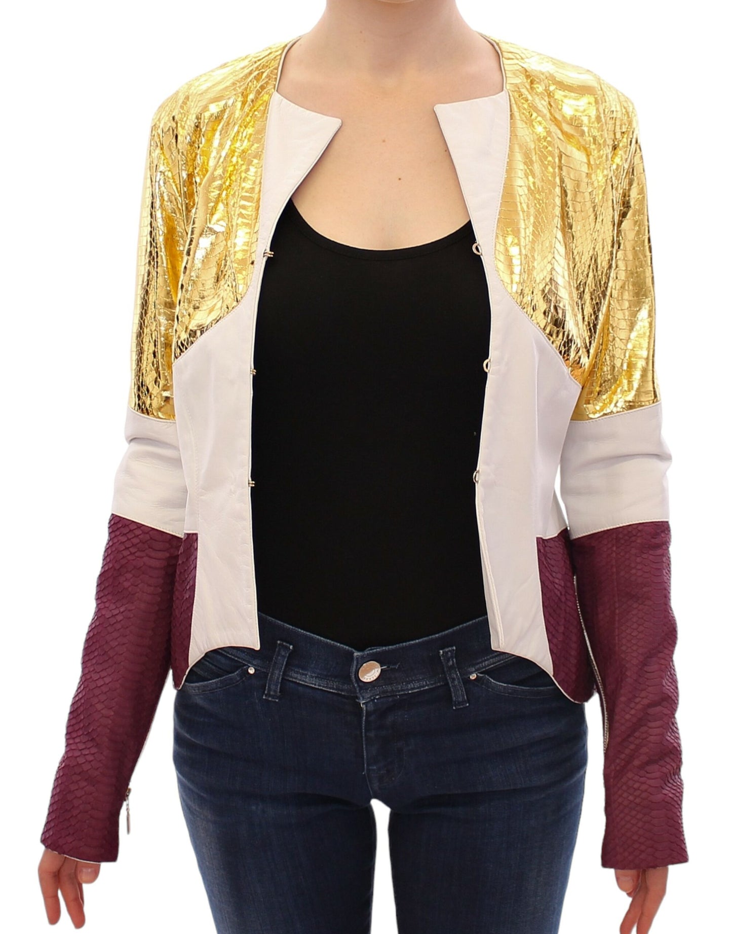 Elegante Lederjacke mit Metallic-Krokodil-Print