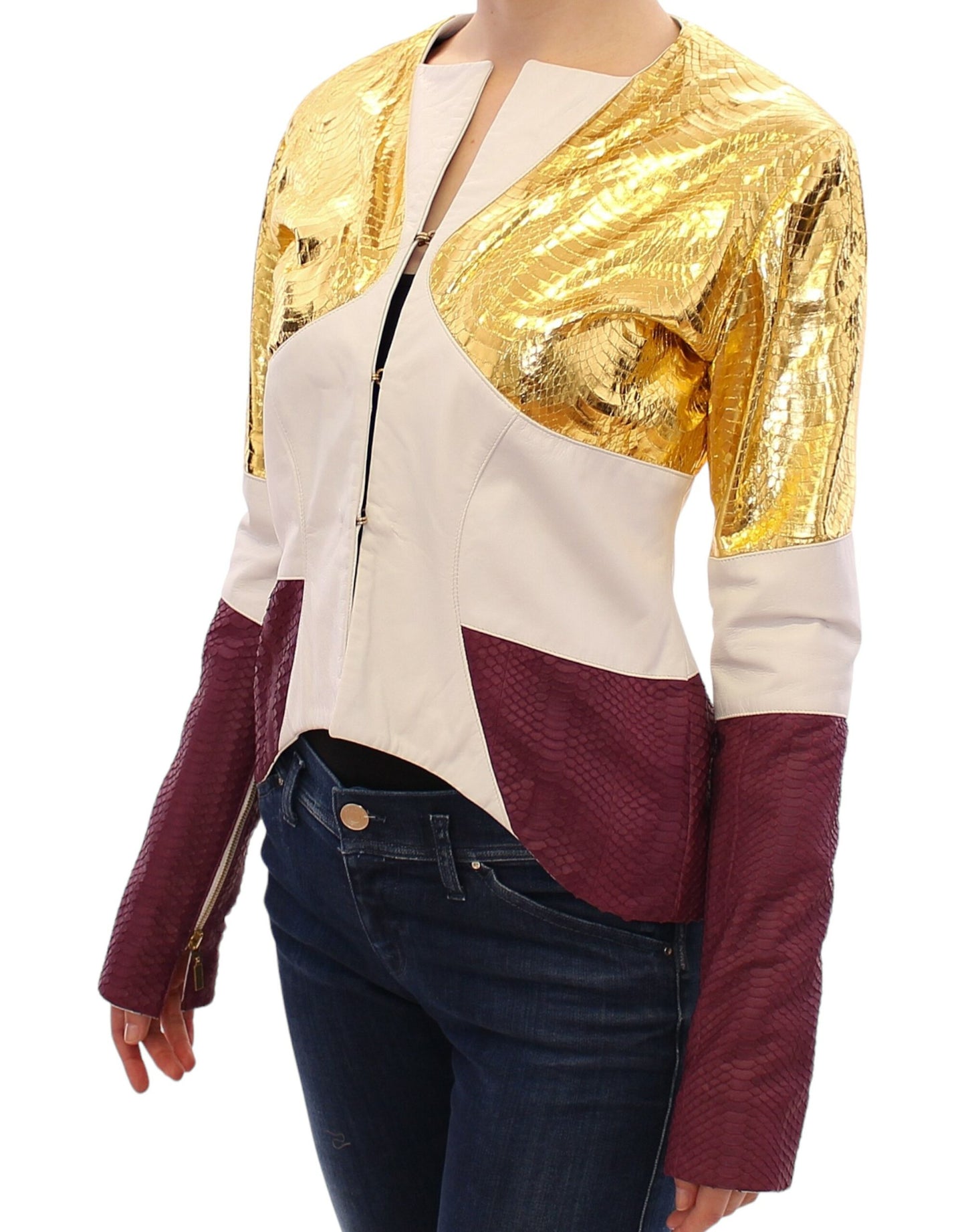 Elegante Lederjacke mit Metallic-Krokodil-Print