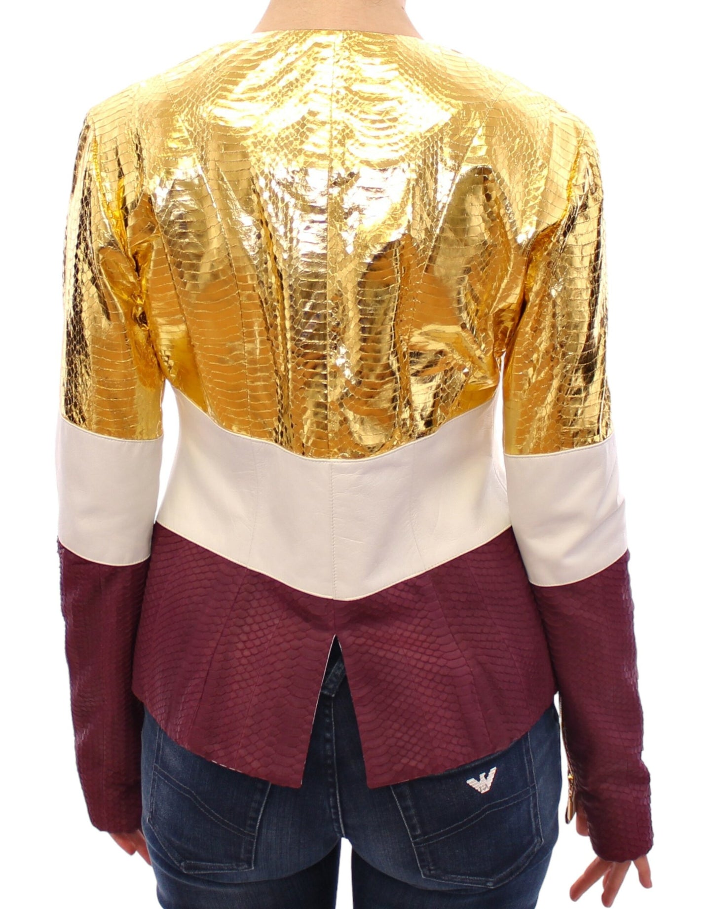 Elegante Lederjacke mit Metallic-Krokodil-Print