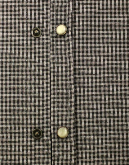 Camisa elegante informal de mezcla de lino a cuadros en gris