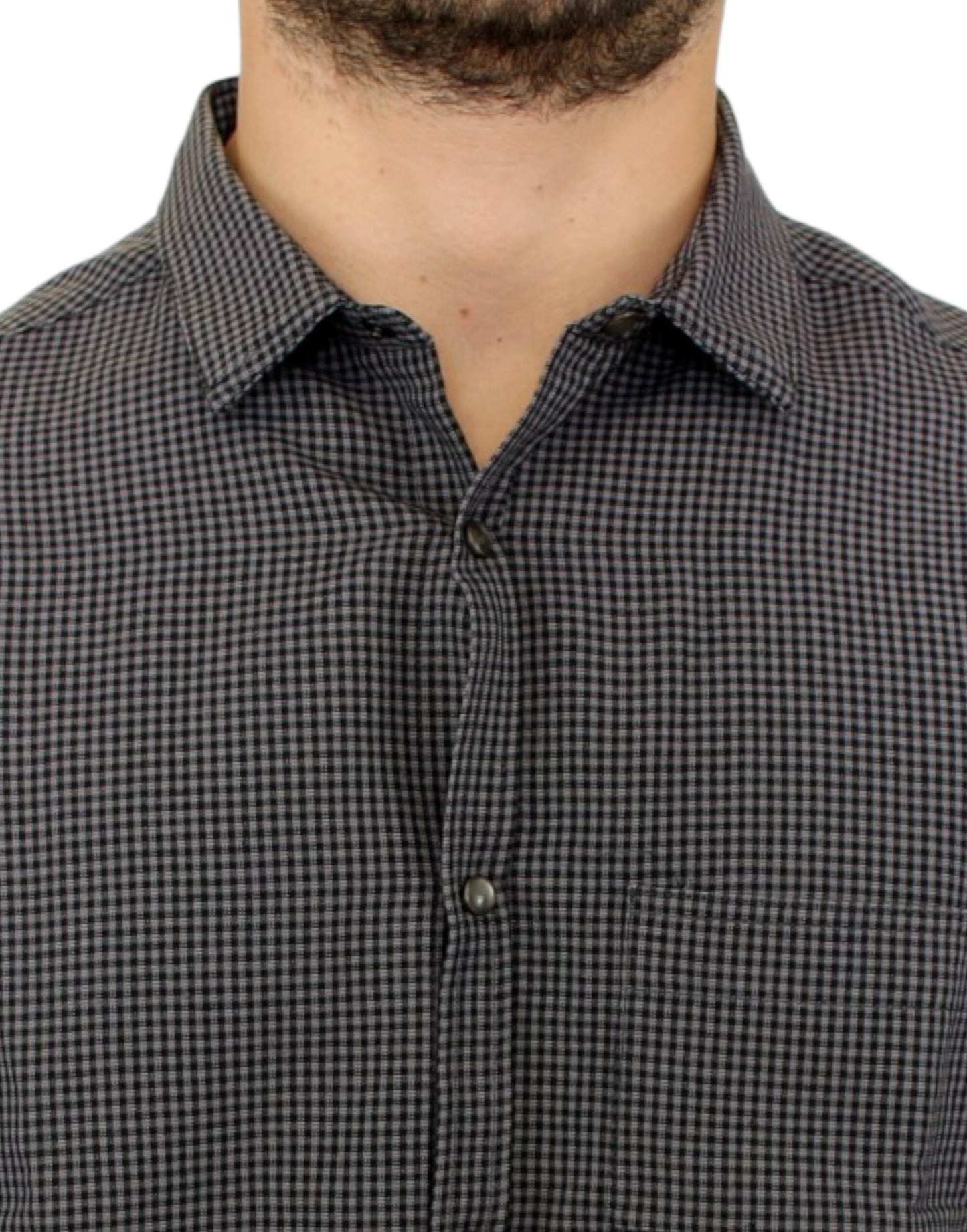 Camisa elegante informal de mezcla de lino a cuadros en gris