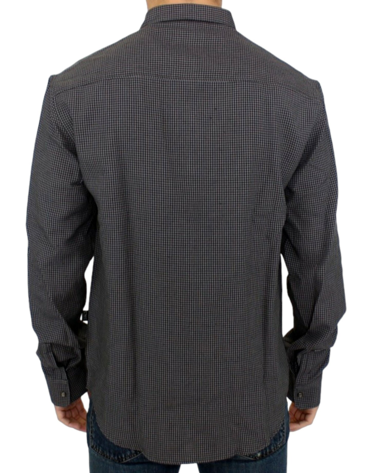 Camisa elegante informal de mezcla de lino a cuadros en gris