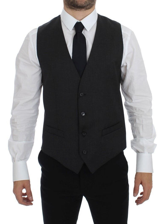 Elegant Gray Wool Formal Dress Vest