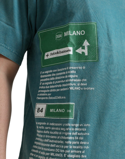 Camiseta de algodón elegante con motivo Milano en azul