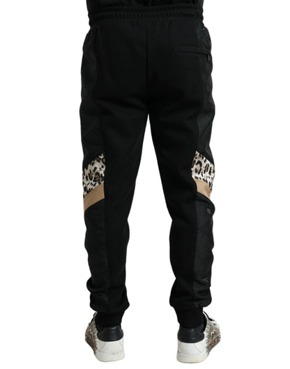 Elegante schwarze Jogginghose mit Leopardenmuster