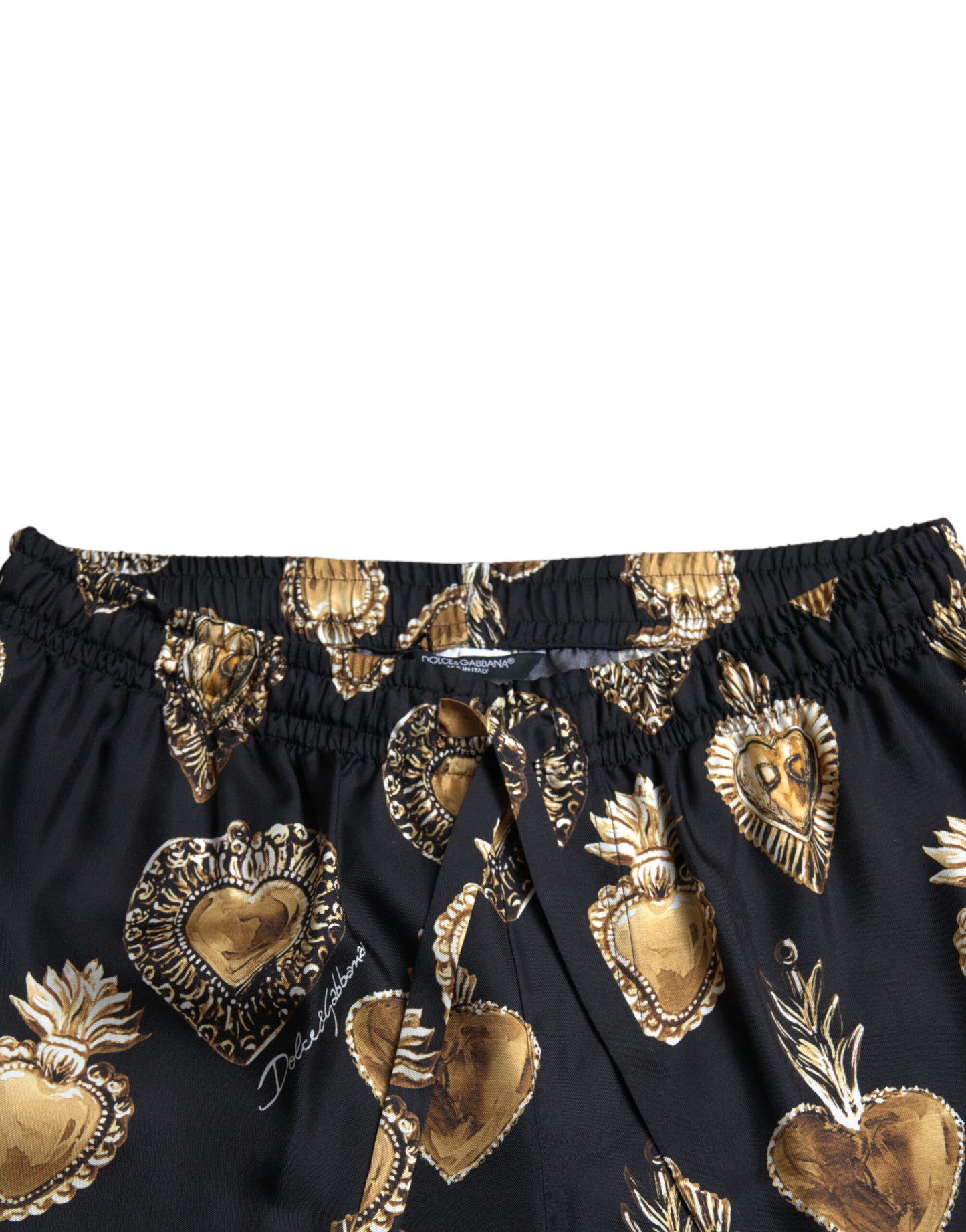 Pantalones de pijama de seda con estampado elegante de corazones