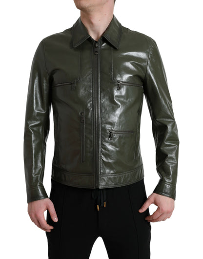 Smaragdgrüne Elegance-Bikerjacke aus Leder