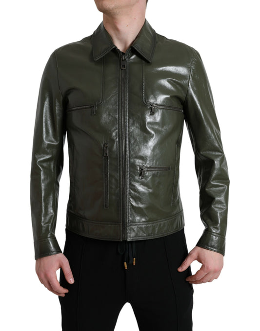 Chaqueta de cuero estilo motero Emerald Elegance