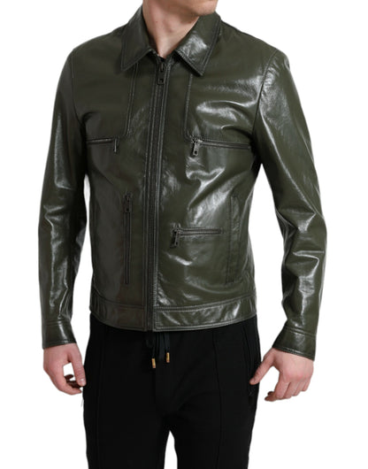 Smaragdgrüne Elegance-Bikerjacke aus Leder