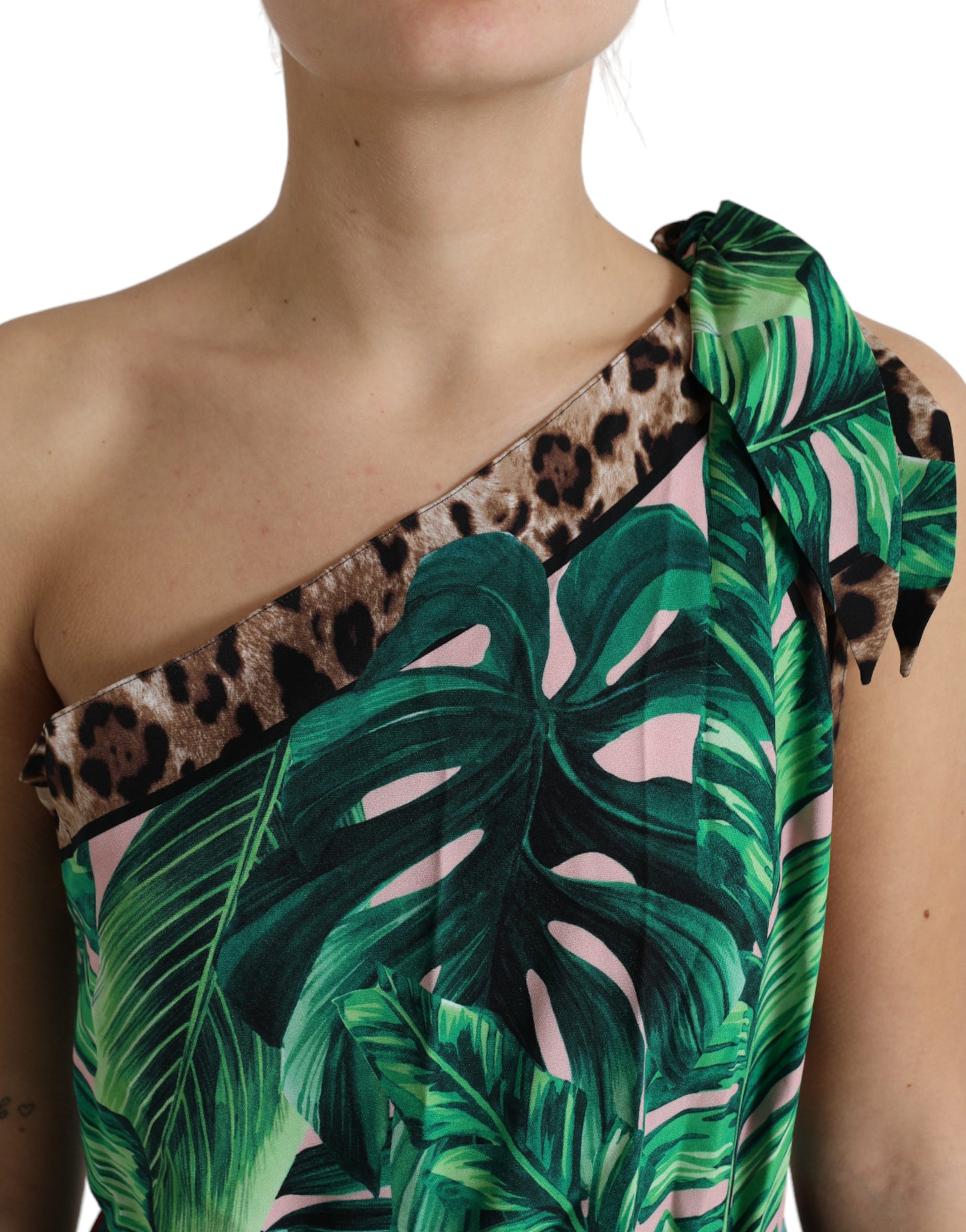 Vestido de un solo hombro con estampado de selva tropical