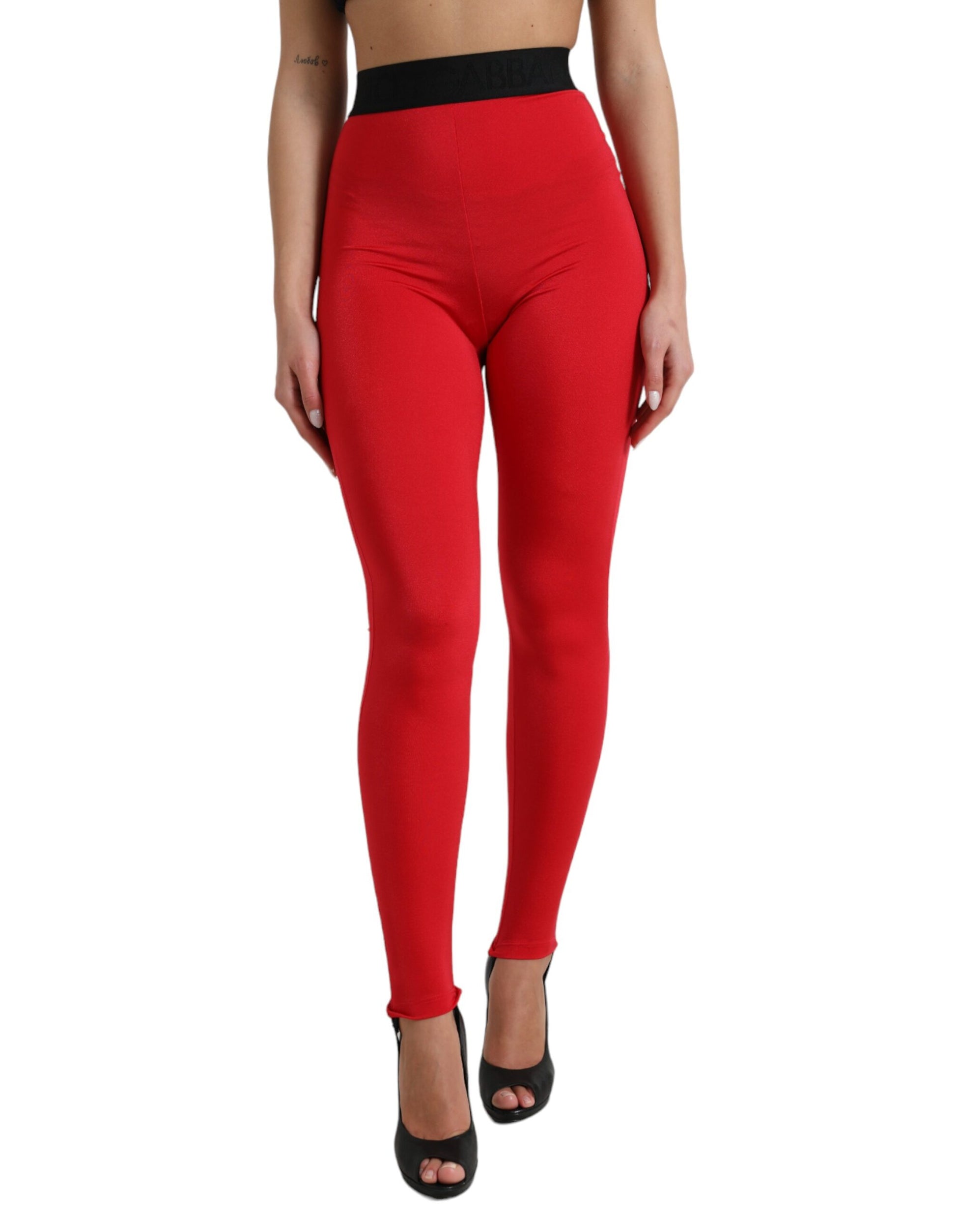 Leggings elegantes de cintura alta en color rojo