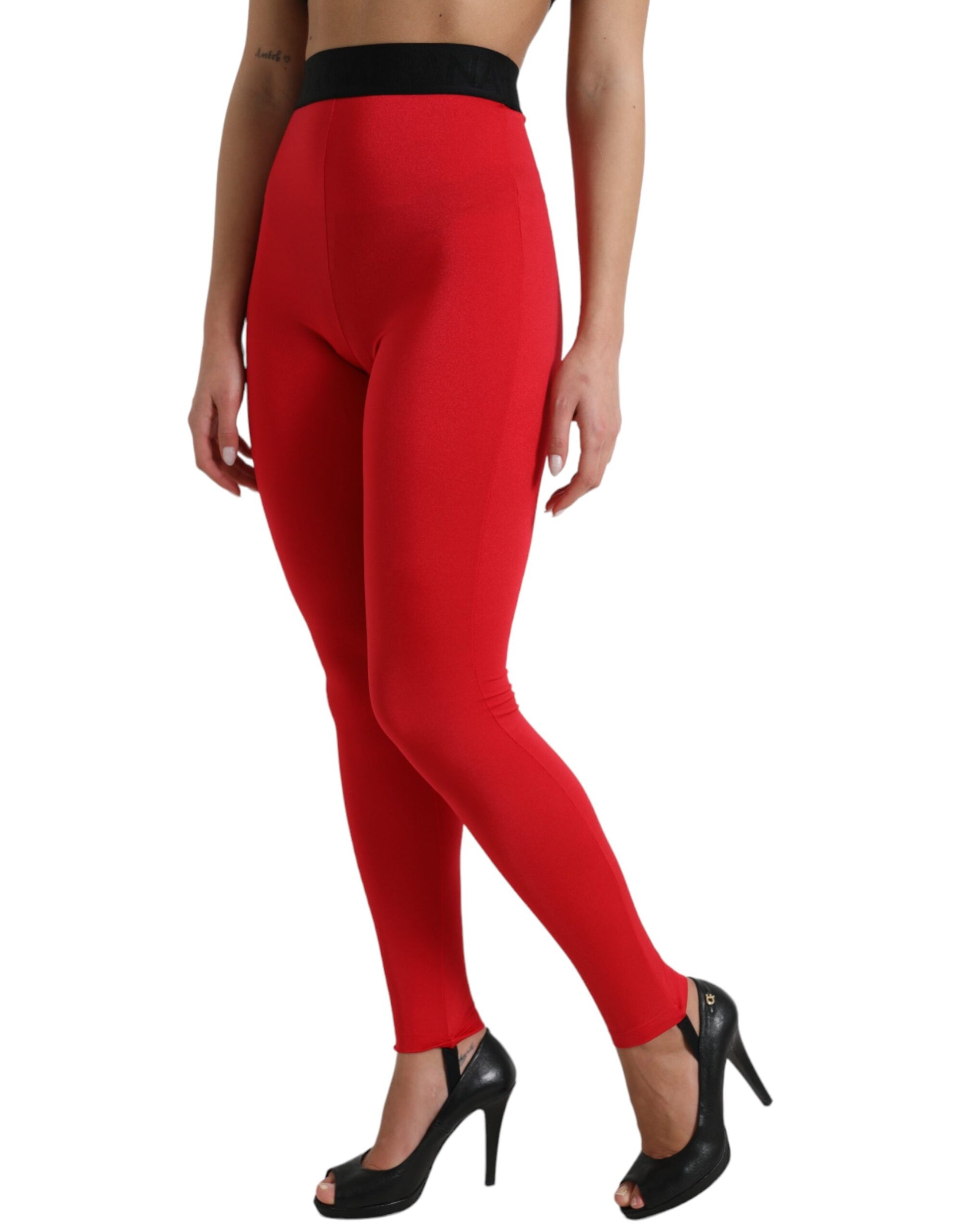 Leggings elegantes de cintura alta en color rojo