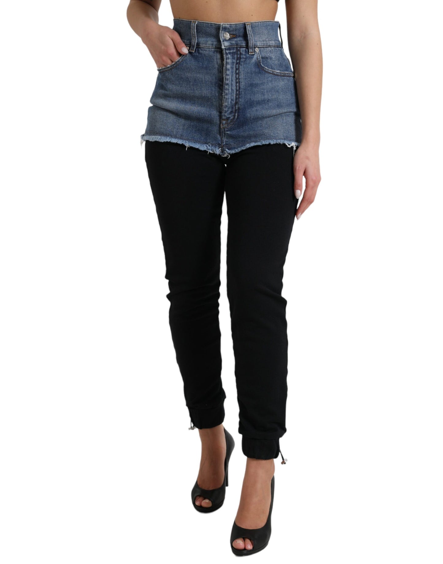 Schicke High Waist Skinny Pants mit Jeansshorts