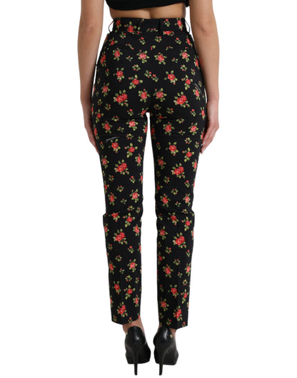 Pantalones elegantes de talle alto con diseño floral y corte cónico