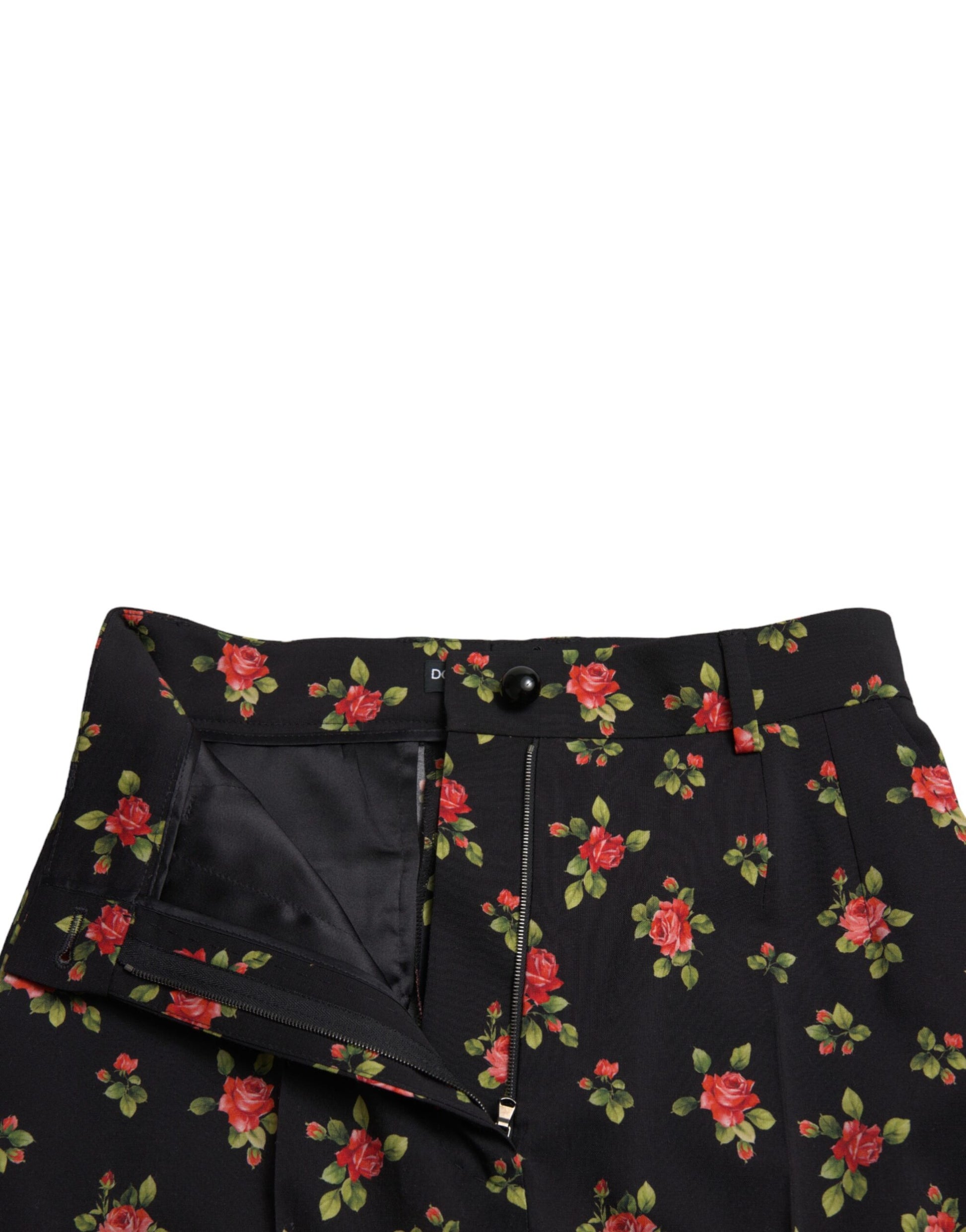 Pantalones elegantes de talle alto con diseño floral y corte cónico