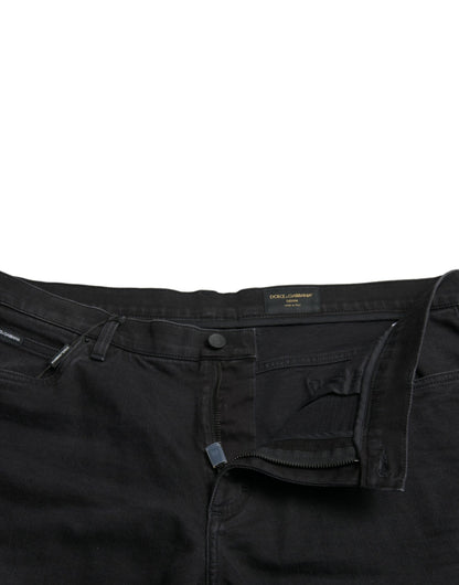 Black Cotton Stretch Bermuda Denim Shorts
