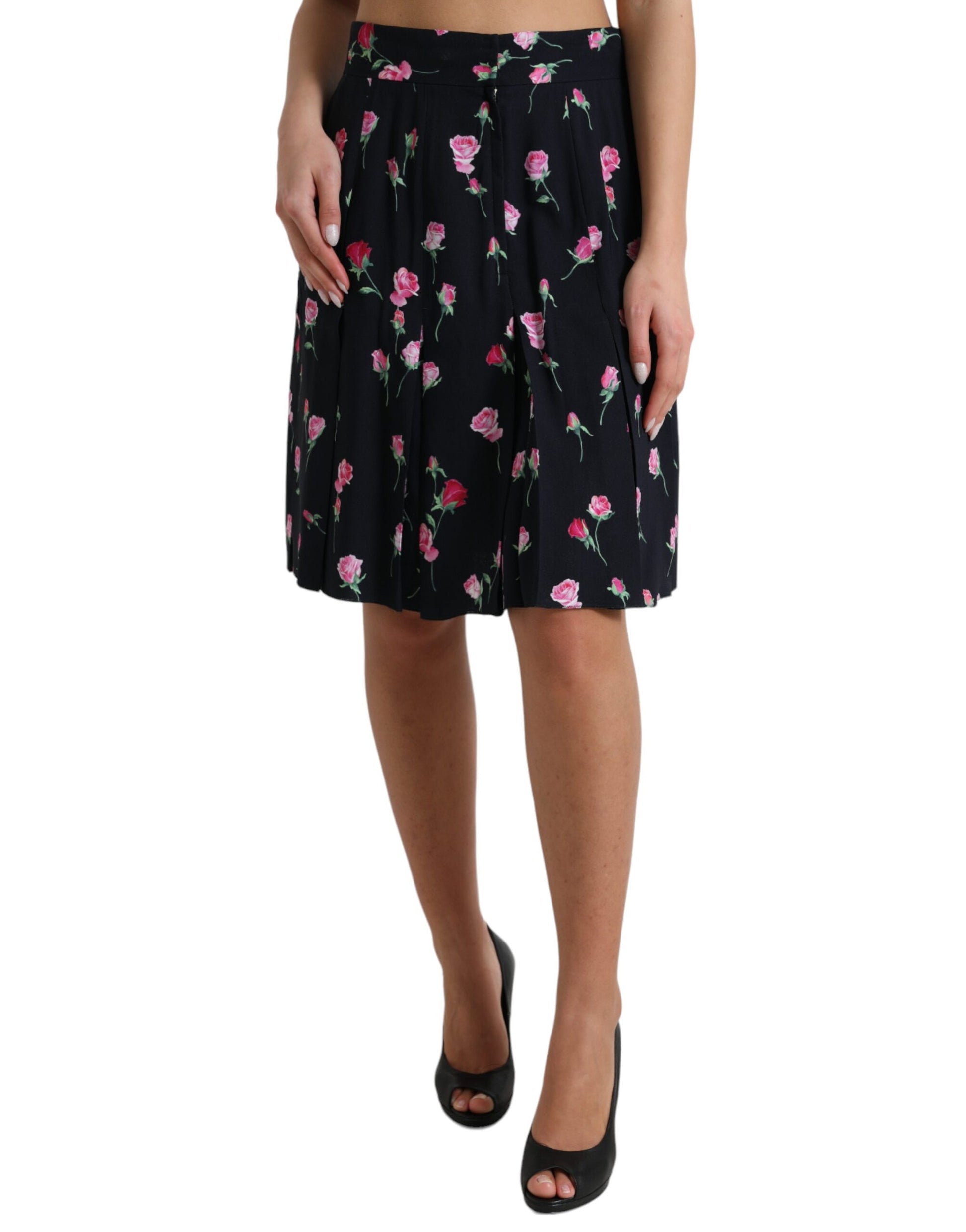 Falda elegante hasta la rodilla con diseño floral en forma de A