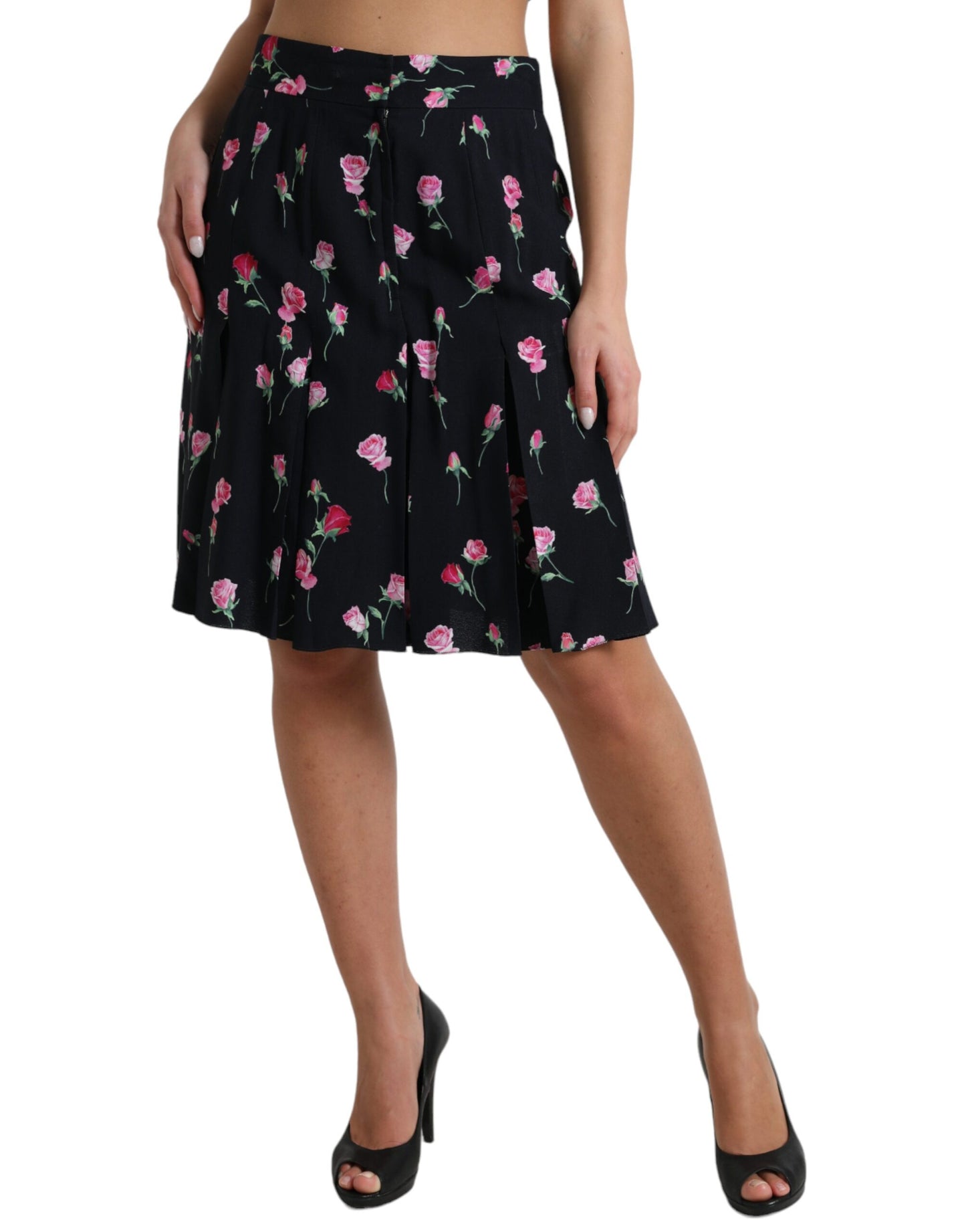 Falda elegante hasta la rodilla con diseño floral en forma de A