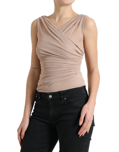 Elegante top sin mangas con escote en V en color beige