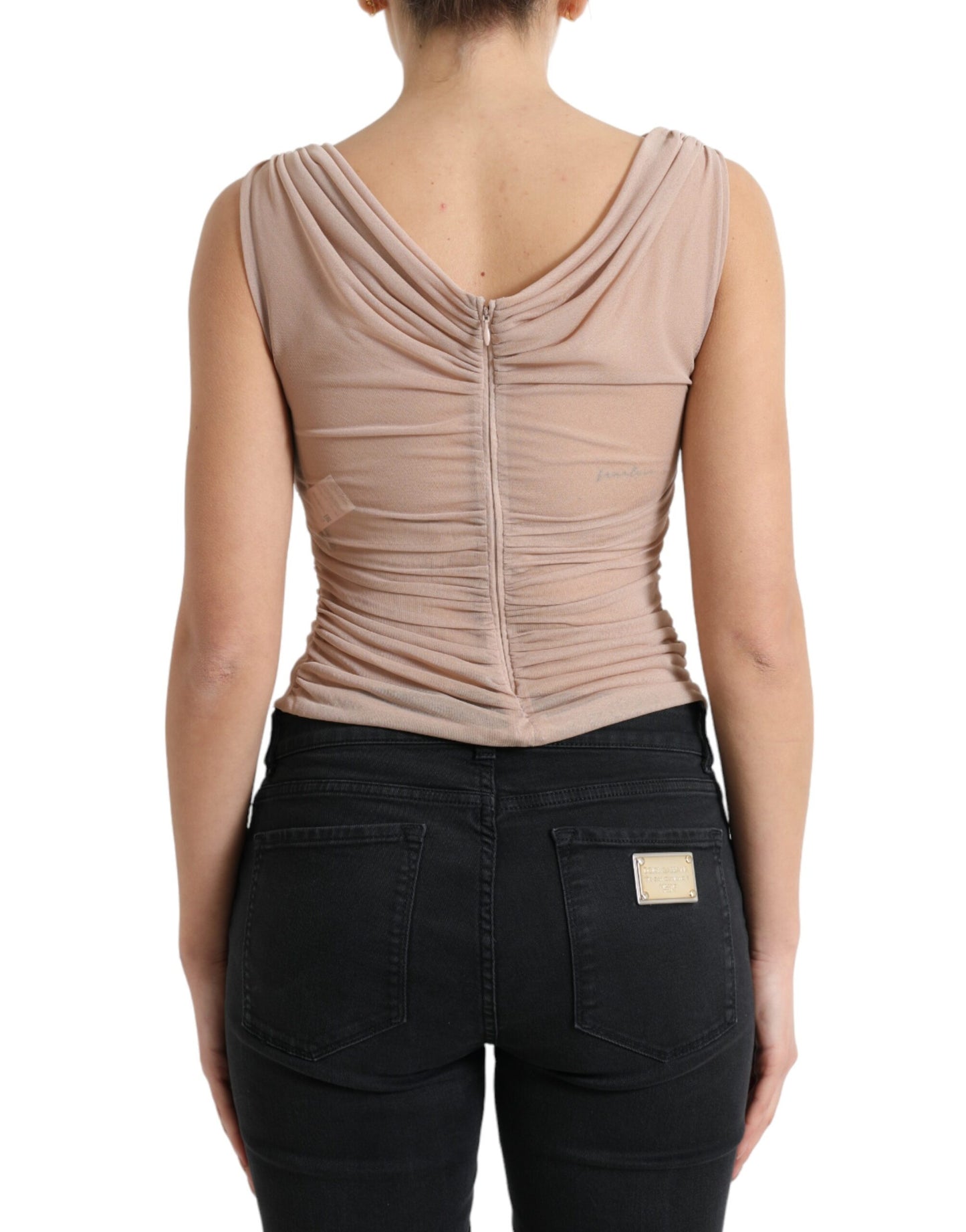 Elegante top sin mangas con escote en V en color beige