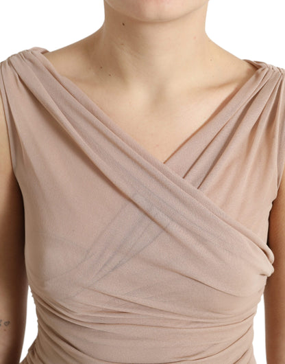 Elegante top sin mangas con escote en V en color beige