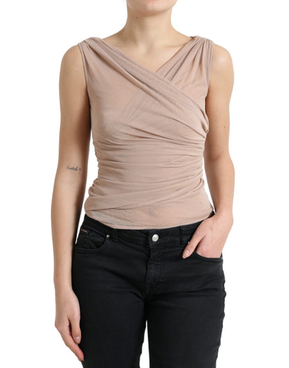 Elegante top sin mangas con escote en V en color beige