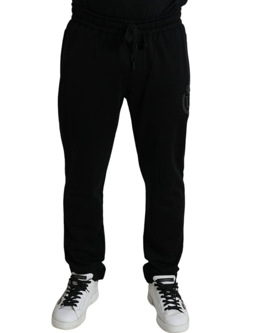 Elegant Black Cotton Joggers with Logo Embroidery