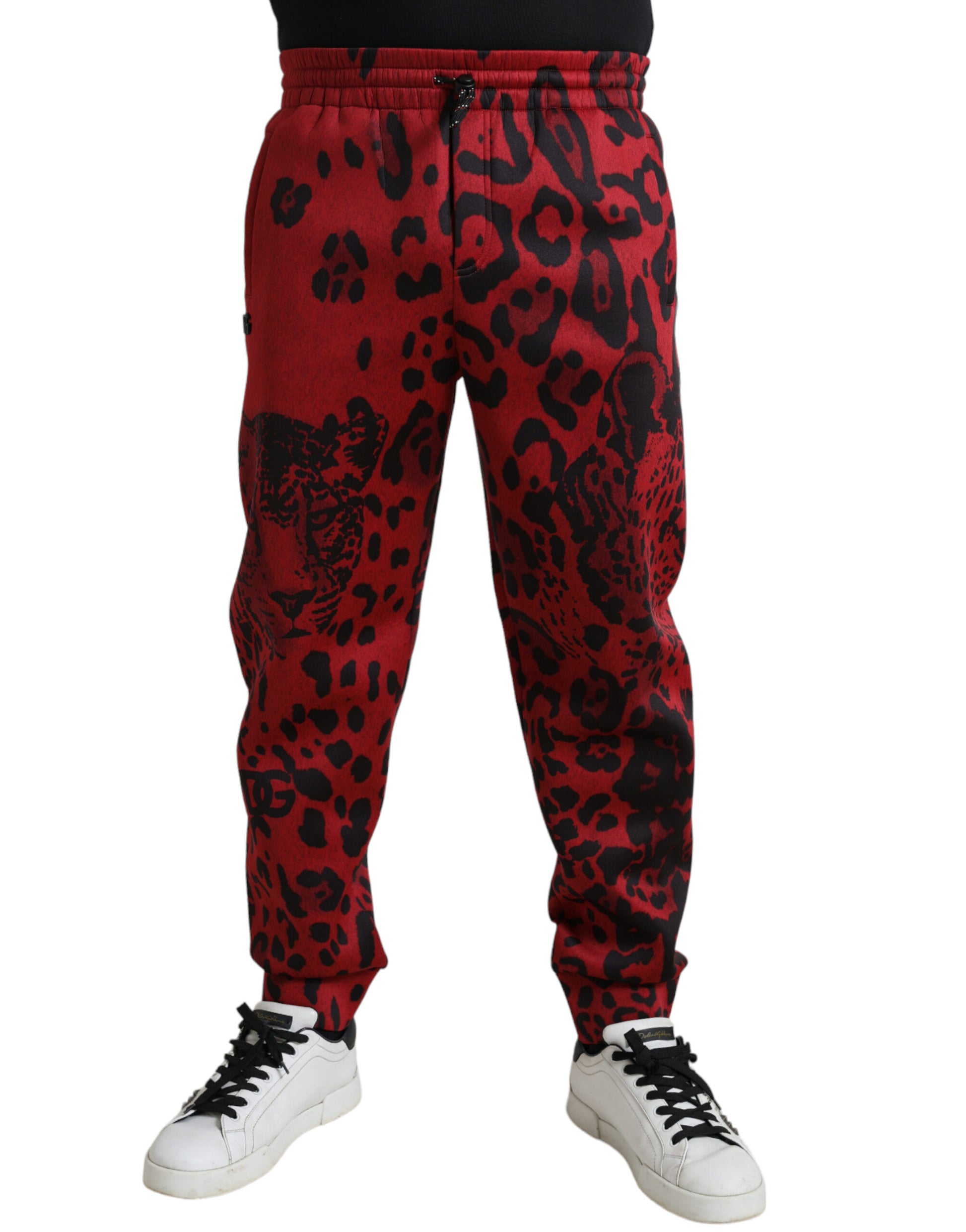 Elegante Jogginghose mit Leopardenmuster in Rot und Schwarz