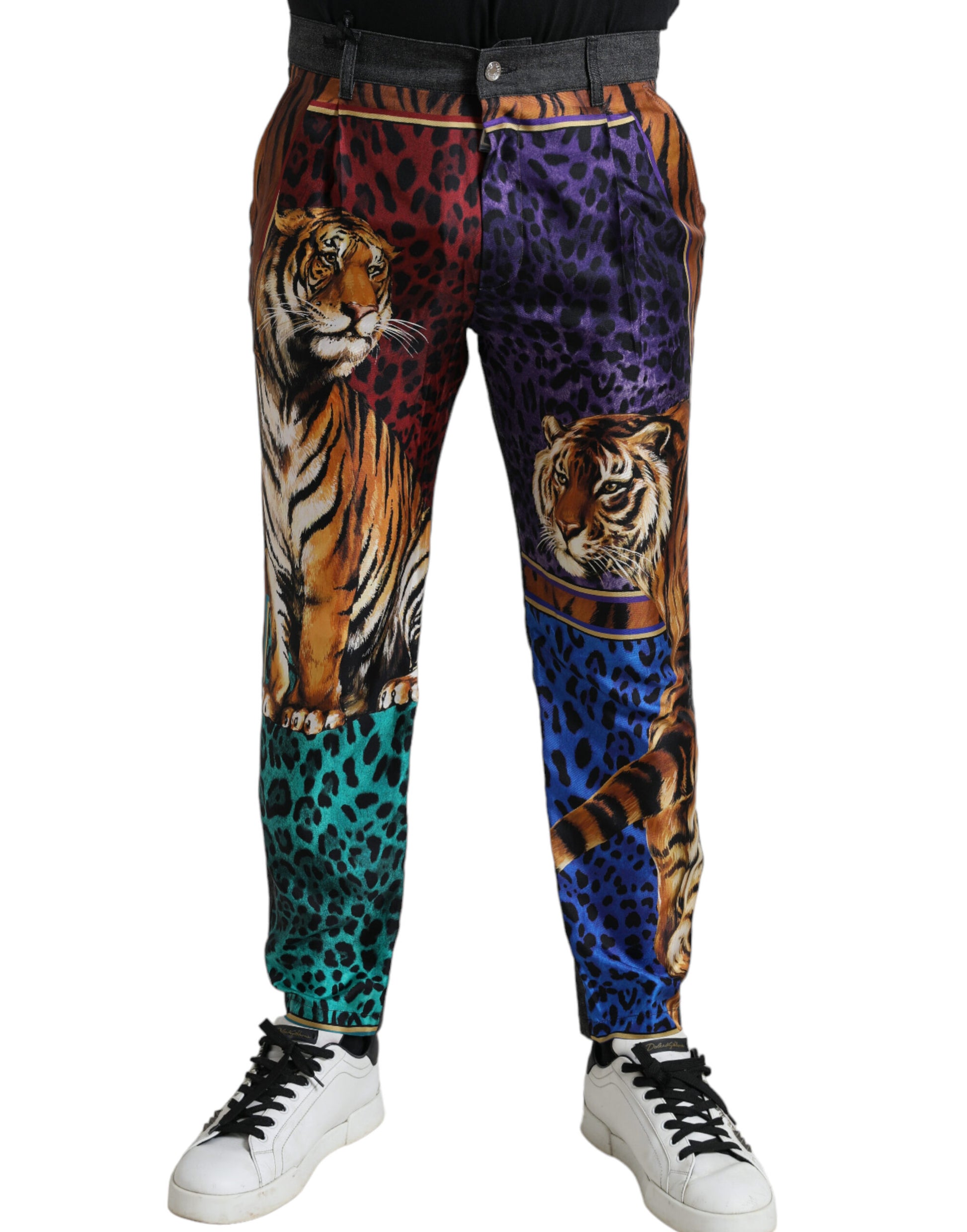 Lockere Jeans aus mehrfarbigem Denim mit Tiger-Print