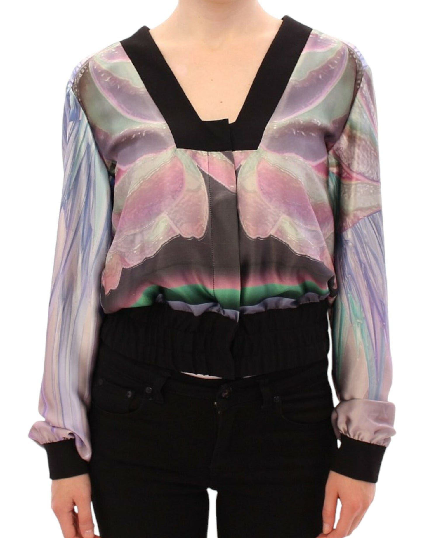 Chaqueta tipo blusa de seda multicolor