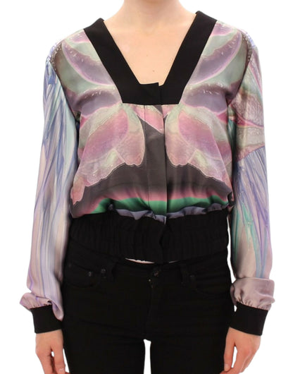 Chaqueta tipo blusa de seda multicolor