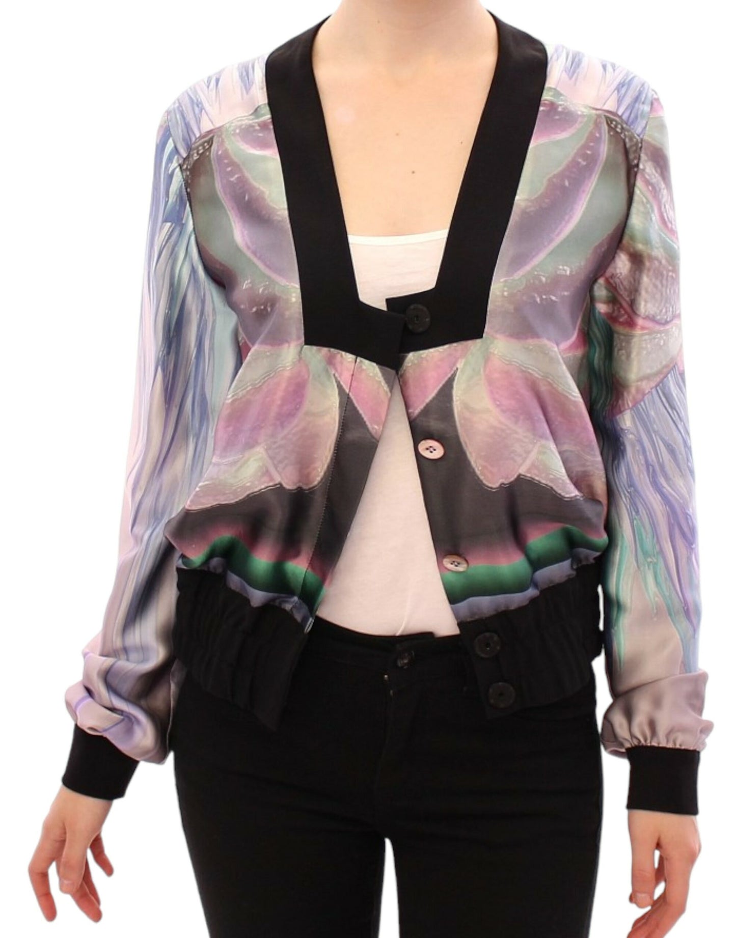 Chaqueta tipo blusa de seda multicolor