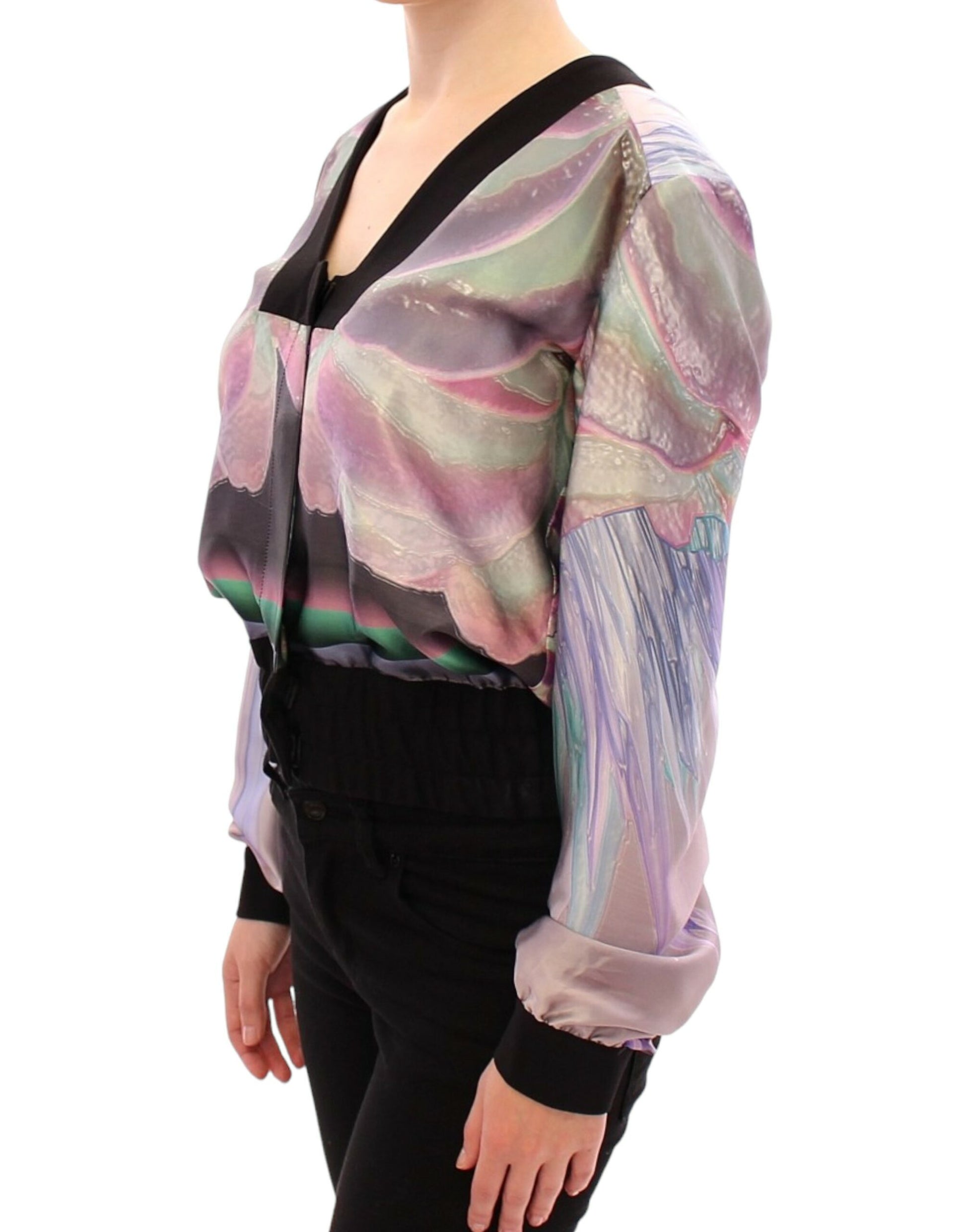 Chaqueta tipo blusa de seda multicolor