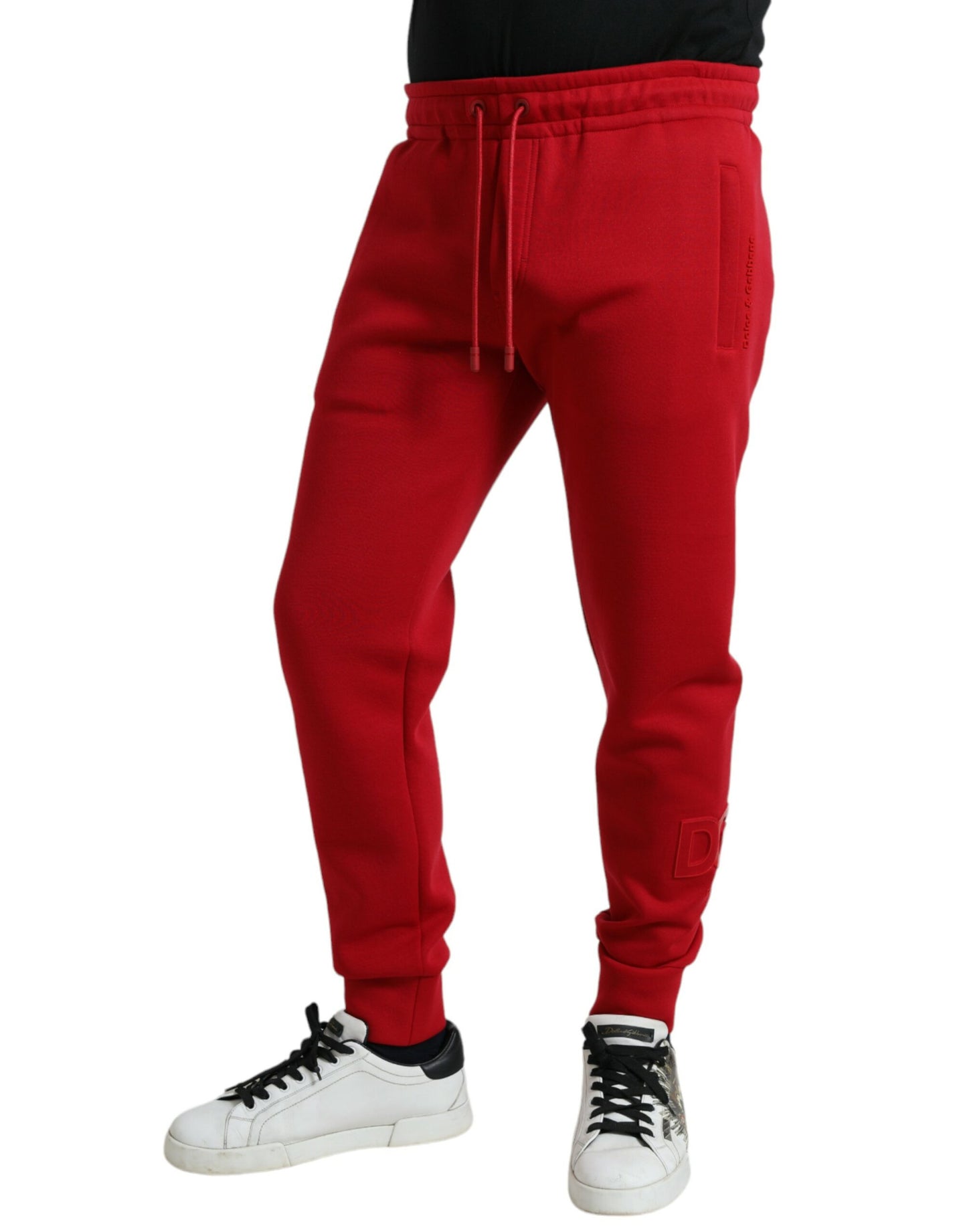 Pantalones deportivos de mezcla de algodón de color rojo intenso