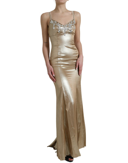 Elegant Metallic Gold Sheath Dress with Crystals