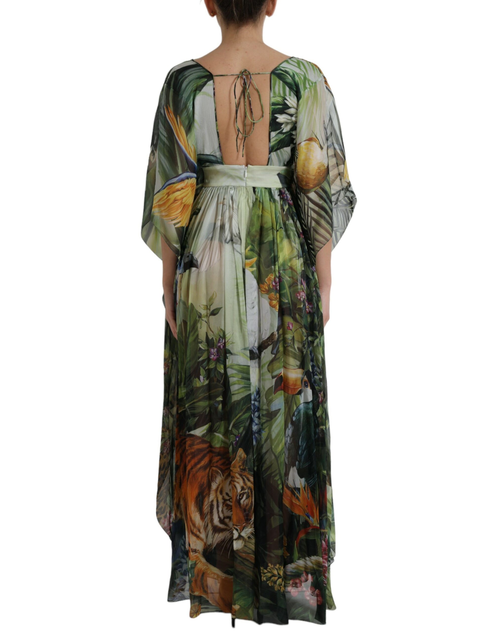 Elegant Jungle Print Maxi Silk Dress